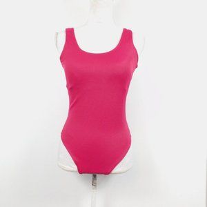 Hot Pink Vintage Ribbed Catalina Bodysuit - Small